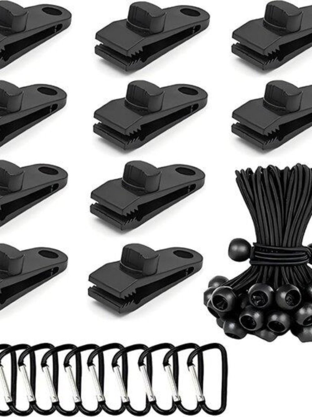 30-Piece Heavy Duty Camping Kit - Tarp Clips, Bungee Cords & Carabiners for Outd